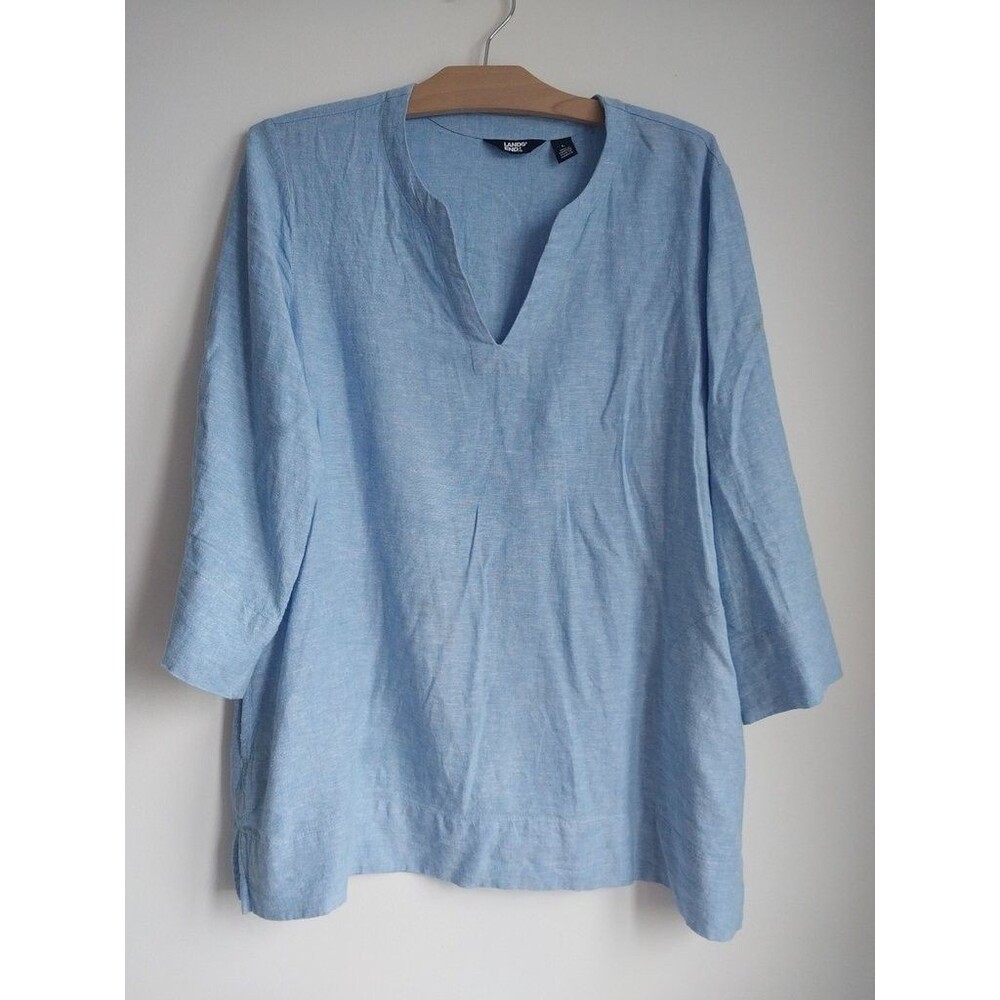 Lands' End Women's Light Blue Linen-Blend Blouse